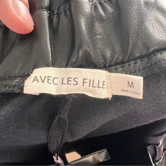 NEW Avec Les Filles Faux Leather Paperbag Tie Waist Straight Leg Pants M - Picture 7 of 8